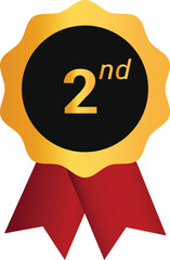 Shiny Gold Second Place Award Rosette with Red Ribbons
