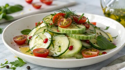 Refreshing cucumber salad with cherry tomatoes and a light vinaigrette for a summer picnic