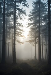 Sunlight Through Misty Forest Trees