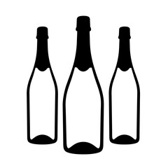 Three elegant champagne bottles silhouette for celebrations and events silhouette flat design vector illustration white background