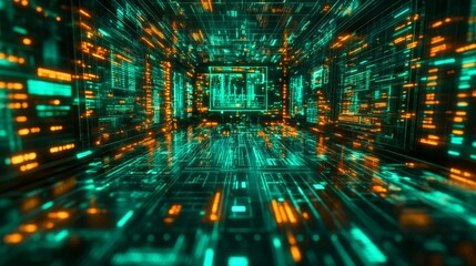 Futuristic Cybernetic Trading Center with Advanced Analytics and Artificial Intelligence Integration