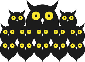 Adorable silhouetted owl family illustration vector graphic scalable for various design needs