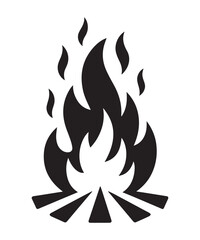 Black Silhouette of a Campfire with Jagged Flames burning