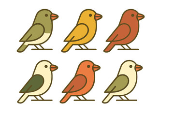 Colorful cartoon birds in various colors perched in a playful arrangement