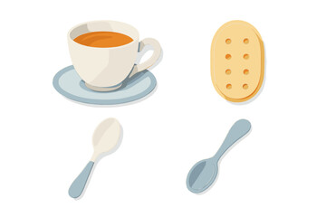 Creative arrangement of a cup of tea and spoons on a simple background showcasing calm and comfort