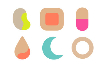 Colorful digital shapes representing health and wellness elements on a white background