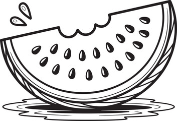 Watermelon Slice with Leaf – Summer Fruit Line Art for Coloring and Decoration