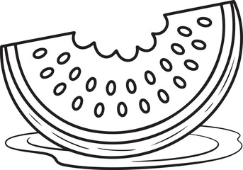 Watermelon Slice with Leaf – Summer Fruit Line Art for Coloring and Decoration