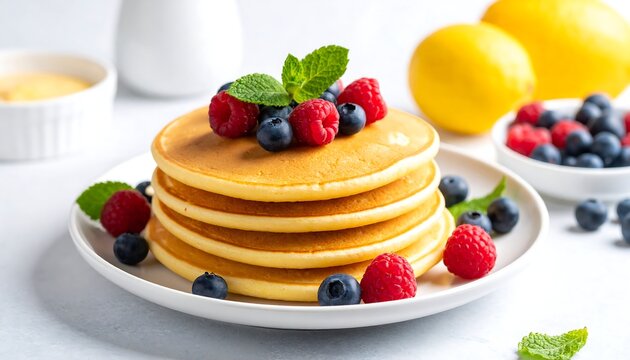 Stack of pancakes with berries