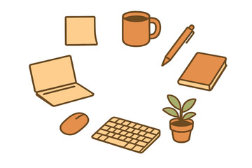 Creative workspace setup with coffee, laptop, and stationery tools in a cozy environment