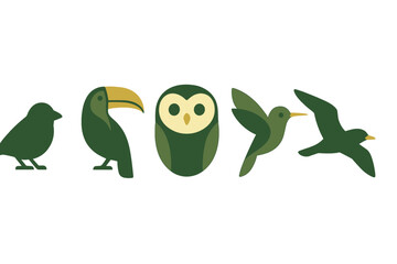 Colorful collection of animal silhouettes showcasing diverse bird species in simple design