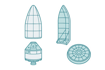 Design elements of a spacecraft capsule, revealing key components and shapes for aerospace engineering © icon_art