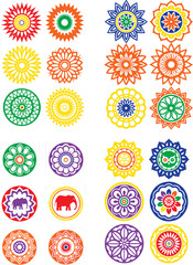 Colorful floral and animal circular designs mandala