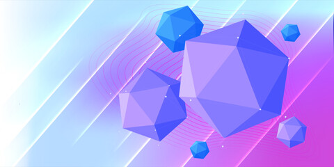 Abstract soft white light with purple and blue polygon ball. Trendy minimal design. Vector illustration background