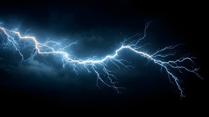 Powerful and dynamic image showcases a brilliant blue lightning strike traversing a darkened, ominous sky, highlighting the intensity and force of nature, creating a visually striking composition,...