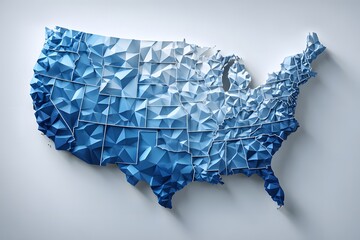 Blue Geometric Map of United States with Triangular Facets Modern Style