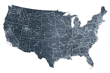 Detailed Map of United States with County Boundaries in Dark Blue and White
