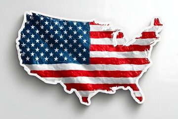 United States Map Flag with American Flag Pattern on White Background