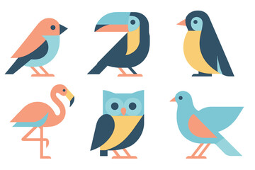 Colorful illustrations of six different bird species in a playful art style © icon_art