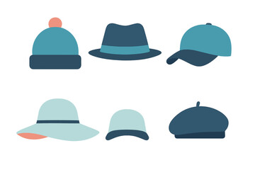 Variety of stylish hats displayed in a minimalist design showcasing different shapes and colors