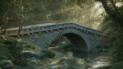 Hidden rustic medieval stone arch bridge forest serenity nature landscape beauty
