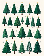 Assortment of Stylized Evergreen Holiday Trees