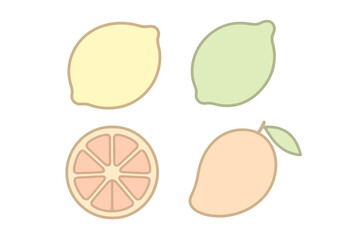 Colorful depiction of lemons, limes, and mangoes illustrating fresh fruits in a simple design
