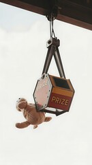 Vintage metal claw machine toy grabber with plush character hanging