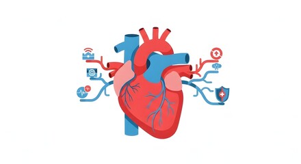 human heart anatomy with medical technology and healthcare icons
