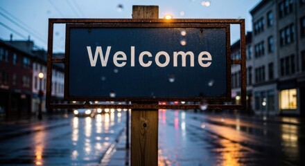 Obraz premium Wet city street view blurred behind a 