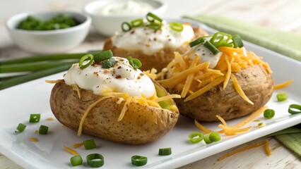 Delicious mini baked potatoes topped with cheese and sour cream create a festive culinary delight