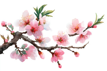 Watercolor painting of a blossoming cherry tree branch with delicate pink flowers springtime bloom beauty