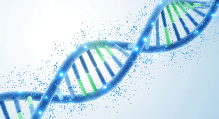 Digital Abstract Biotechnology DNA Helix Illustration with Glowing Blue Particles
