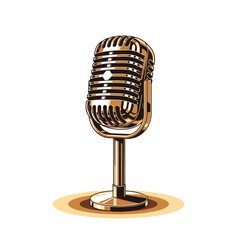 Vector art of vintage gold microphone, evoking nostalgia, classic broadcasting, and timeless audio recording equipment for professional vocal performance generative ai