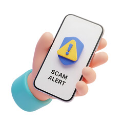 3D Scam Alert Notification Smartphone Icon for Security Awareness Isolated on Transparent Background png