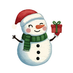 Adorable Snowman Wearing Santa Hat and Scarf