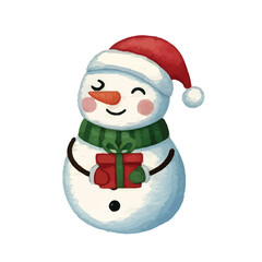 Festive Snowman with Red Gift Box Illustration