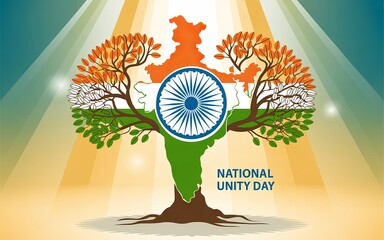 National Unity Day Concept: Indian Flag in Tree Shape with Map Outline, Growth and Solidarity Metaphor