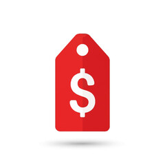 Bold red price tag graphic with a prominent white dollar sign symbolizing commerce, sales, and financial transactions for your business needs.