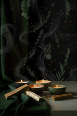 Two candles on a table with smoke coming from them
