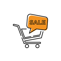 Exciting sale announcement pops out from a stylish shopping cart, perfect for promoting deals and discounts