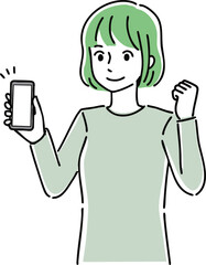 スマホを使っている若い女性のイラスト