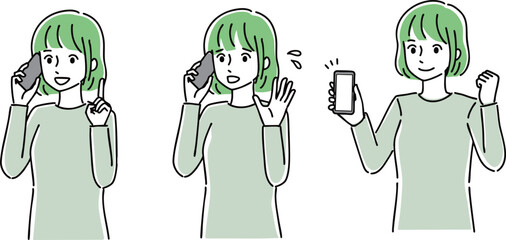 スマホを使っている若い女性のイラスト