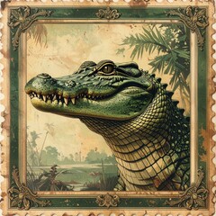 Vintage postage stamp of a crocodile