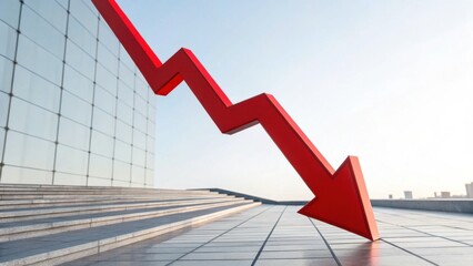 A striking red arrow points downward against a modern building, symbolizing decline or loss in a financial context.