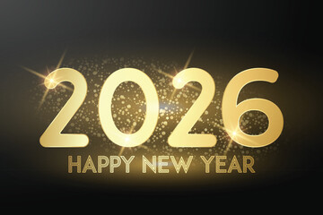 2026 happy new year design with golden sparkling text