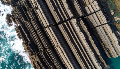 Aerial View of Striated Coastal Rock Formations
