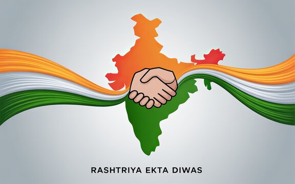 Rashtriya Ekta Diwas (National Unity Day) with Indian Flag Map and Handshake - India Unity Concept