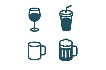 Various drink icons representing different beverages including wine, soft drink, coffee, and beer