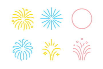 Colorful firework shapes and celebration explosion symbols for festive events